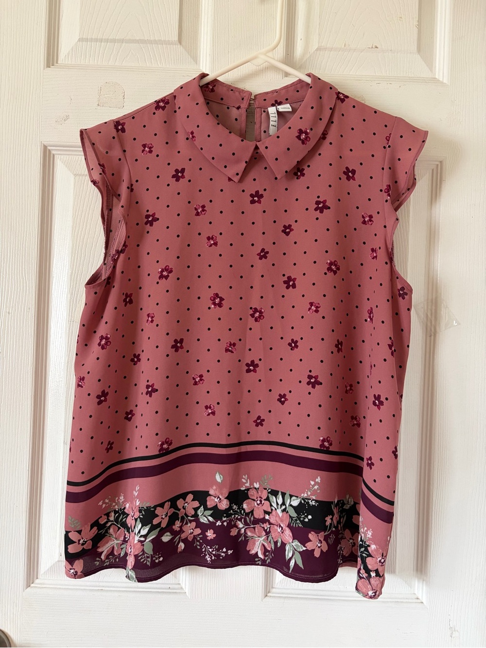 Elle Dusty Rose Floral Border Sleeveless Blouse